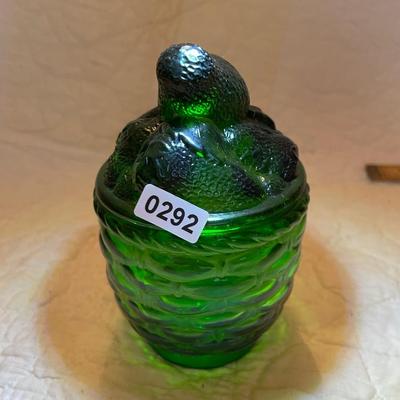 Vintage green glass sugar/jam jar