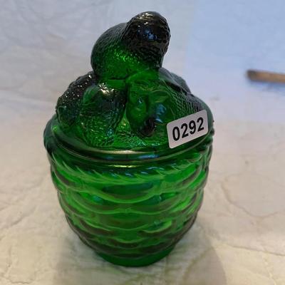 Vintage green glass sugar/jam jar