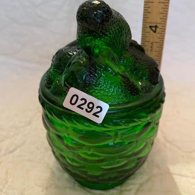 Vintage green glass sugar/jam jar