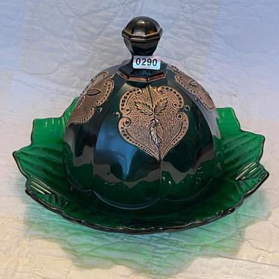 Northwood regent emerald butter dish with lid