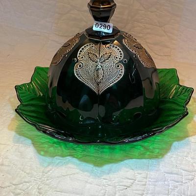 Northwood regent emerald butter dish with lid