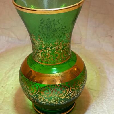 Green with gold small vase