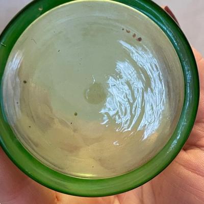8” etched green vase