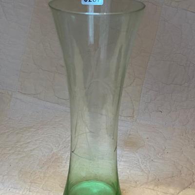 8” etched green vase