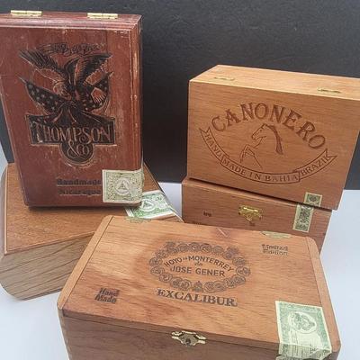 Five Wood Cigar Boxes (Empty)