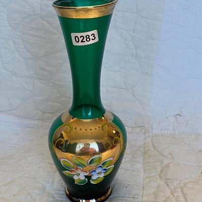 Emerald green art glass vase
