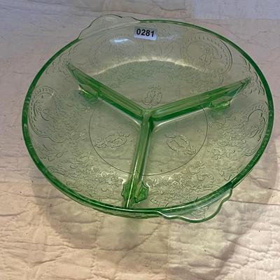 Indiana glass,green uranium, 3 feet dish