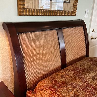 577 Pair of GRANGE Cherry and Rattan Twin Beds