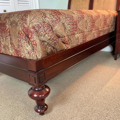 577 Pair of GRANGE Cherry and Rattan Twin Beds
