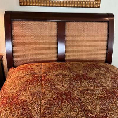 577 Pair of GRANGE Cherry and Rattan Twin Beds