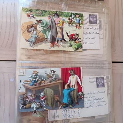 SCRAPBOOK COLLECTION OF CAT POSTCARDS FROM 1956-1960