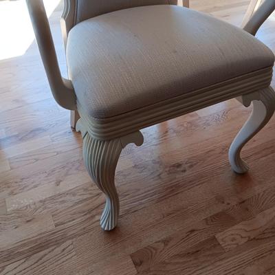 WHITE WASHED SOLID WOOD DINING TABLE W/6 CHAIRS AND 2 LEAVES (MATCHES LOTS 127 & 128)
