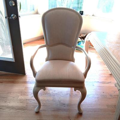 WHITE WASHED SOLID WOOD DINING TABLE W/6 CHAIRS AND 2 LEAVES (MATCHES LOTS 127 & 128)