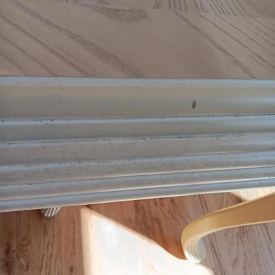 WHITE WASHED SOLID WOOD DINING TABLE W/6 CHAIRS AND 2 LEAVES (MATCHES LOTS 127 & 128)