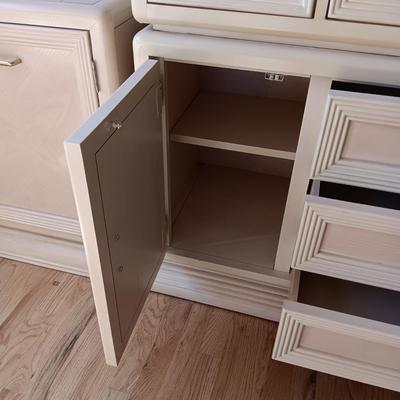 2 PIECE WHITEWASHED LIGHTED CHINA HUTCH (MATCHES LOT 127 & 128)