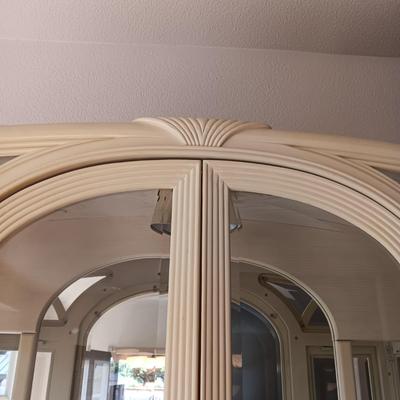 2 PIECE WHITEWASHED LIGHTED CHINA HUTCH (MATCHES LOT 127 & 128)