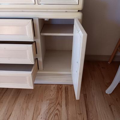 2 PIECE WHITEWASHED LIGHTED CHINA HUTCH (MATCHES LOT 127 & 128)