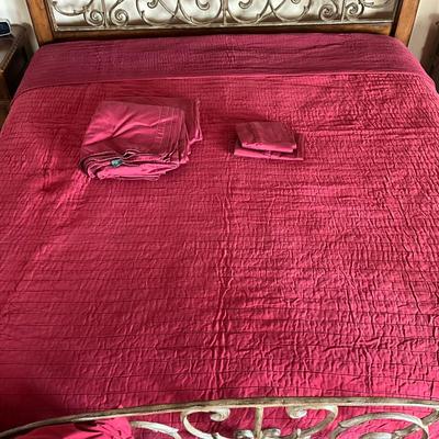 625 Pottery Barn Burgundy Coverlet (King) w/ King Ralph Lauren Sheet Set