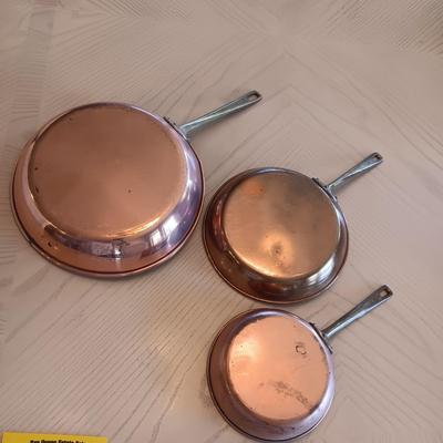 3 COPPER SKILLETS