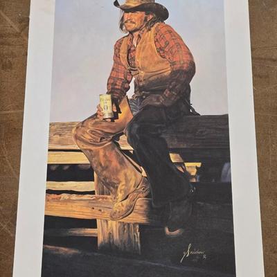 Cowboy on the Fence COORS Advertising Print by GORDON SNIDOW