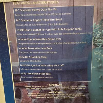 New in the Box Del Rio Propane Fire Pit with Copper Plate Finish
