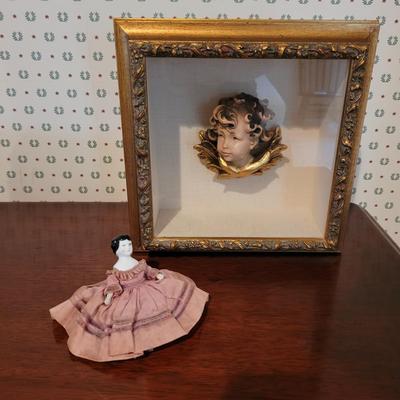 Framed Angel Head and Miniature China Doll (3GB2-CE)