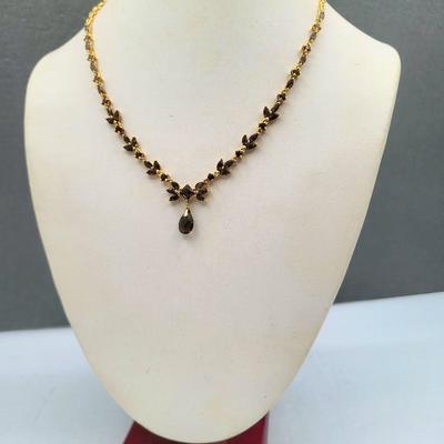 Gold Overlay 925 Smoky Topaz Necklace 14.3gr