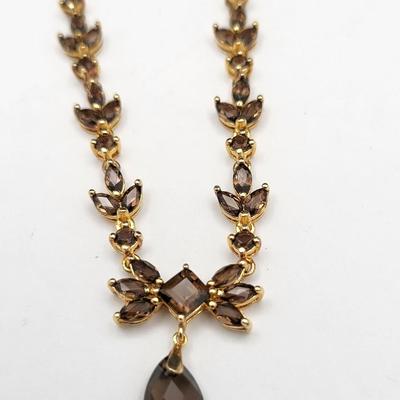 Gold Overlay 925 Smoky Topaz Necklace 14.3gr