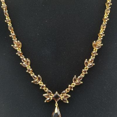 Gold Overlay 925 Smoky Topaz Necklace 14.3gr