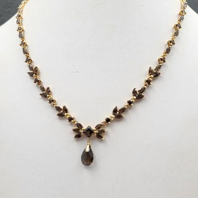 Gold Overlay 925 Smoky Topaz Necklace 14.3gr