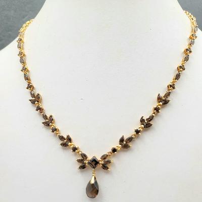 Gold Overlay 925 Smoky Topaz Necklace 14.3gr
