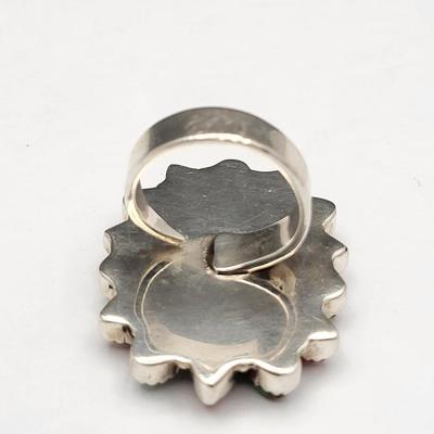 Southwest Turquoise & Coral Cluster Ring 925 Silver 19.1gr