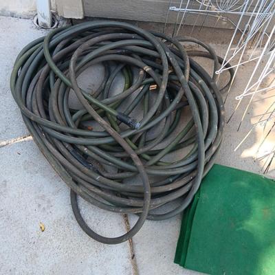 GARDEN HOSES, ARTIFICIAL GRASS, DOWN SPOUT EXTENSION AND FENCING