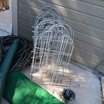 GARDEN HOSES, ARTIFICIAL GRASS, DOWN SPOUT EXTENSION AND FENCING