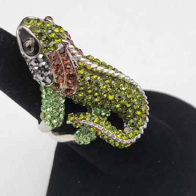 Fabulous Rhinestone Alligator Bracelet, Lizard Ring Size 7.5