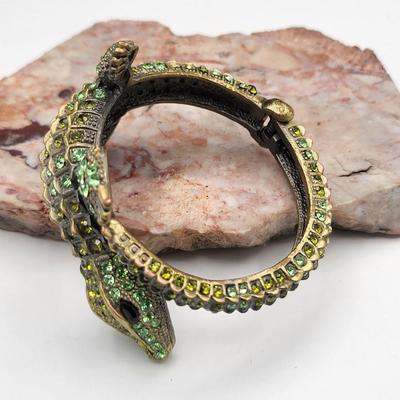 Fabulous Rhinestone Alligator Bracelet, Lizard Ring Size 7.5