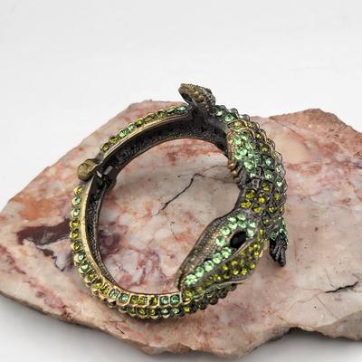 Fabulous Rhinestone Alligator Bracelet, Lizard Ring Size 7.5