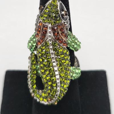 Fabulous Rhinestone Alligator Bracelet, Lizard Ring Size 7.5