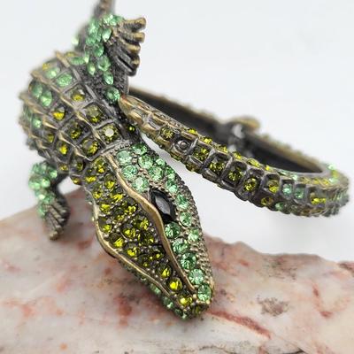 Fabulous Rhinestone Alligator Bracelet, Lizard Ring Size 7.5