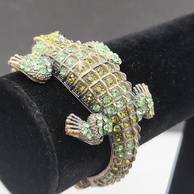 Fabulous Rhinestone Alligator Bracelet, Lizard Ring Size 7.5