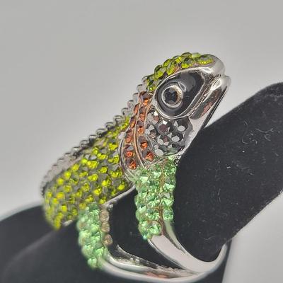 Fabulous Rhinestone Alligator Bracelet, Lizard Ring Size 7.5