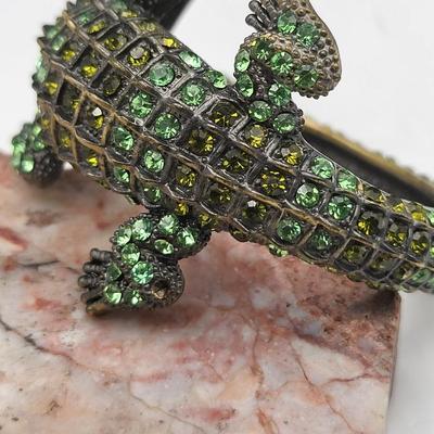 Fabulous Rhinestone Alligator Bracelet, Lizard Ring Size 7.5
