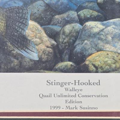 Vintage Collector's Edition 'Stinger-Hooked Walleye' Framed Print & Postage Stamp by Mark Susinno