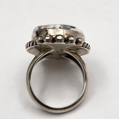 Vintage M. Spencer Sterling White Buffalo Stone Ring 9.5gr
