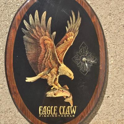 Vintage Eagle Claw Fishing Tackle Wood Clock