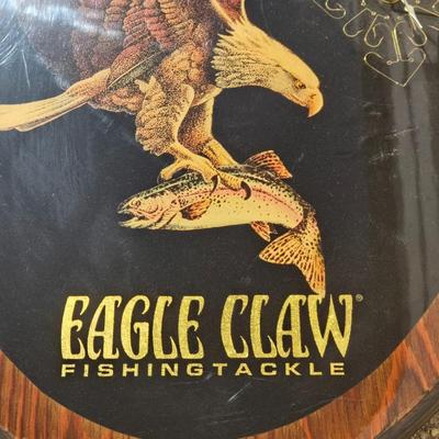 Vintage Eagle Claw Fishing Tackle Wood Clock