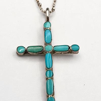 Handcrafted Silver & Turquoise Inlay Cross Necklace