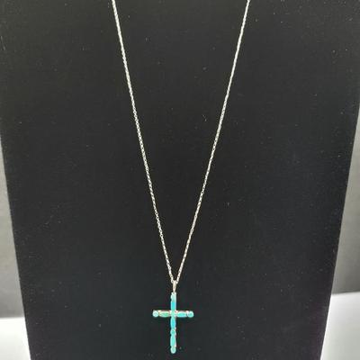 Handcrafted Silver & Turquoise Inlay Cross Necklace