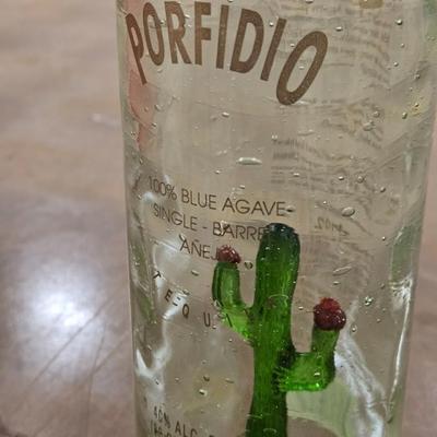 Vintage Porfidio Blown Glass Bottle with a Glass Cactus inside the Bottle