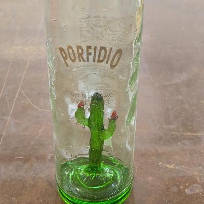 Vintage Porfidio Blown Glass Bottle with a Glass Cactus inside the Bottle